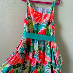 Cat & Jack girls bright floral dress green and orange M